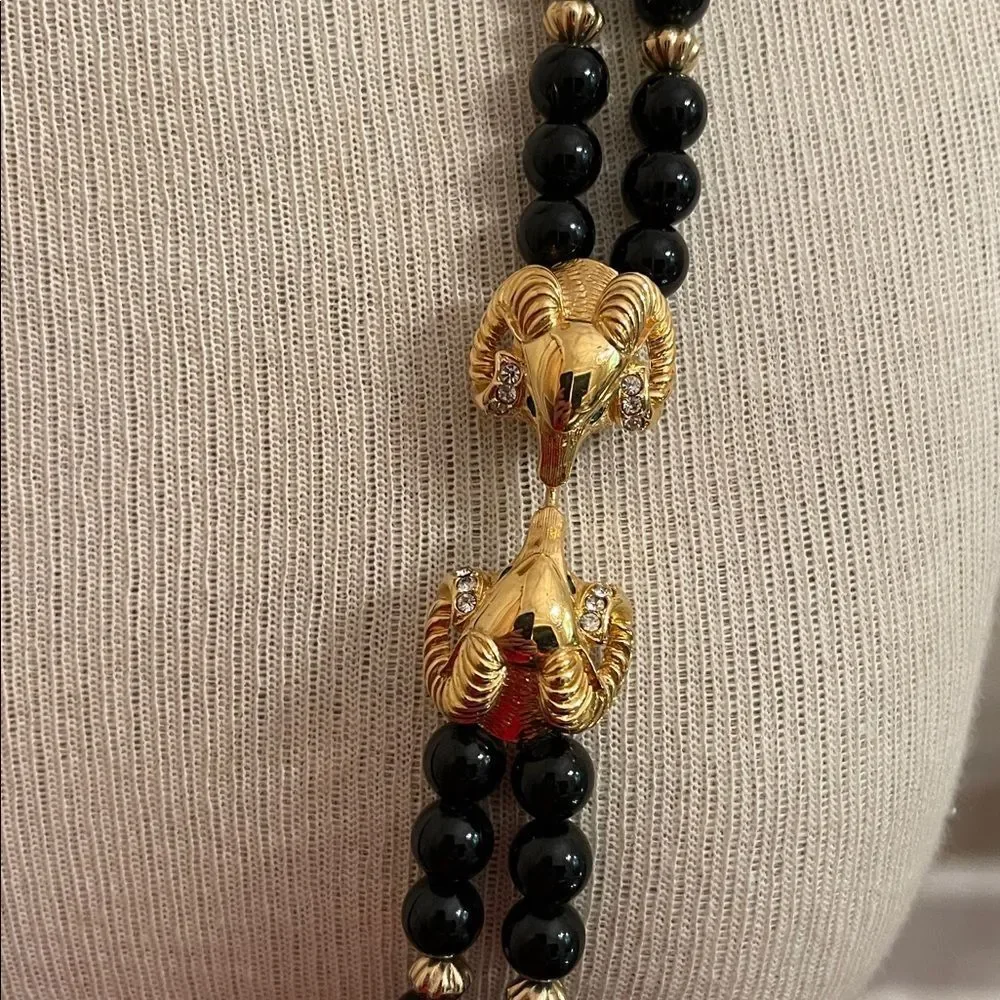 Vintage 1980’s Avon Kennth Jay Lane Rams Head Beaded Necklace